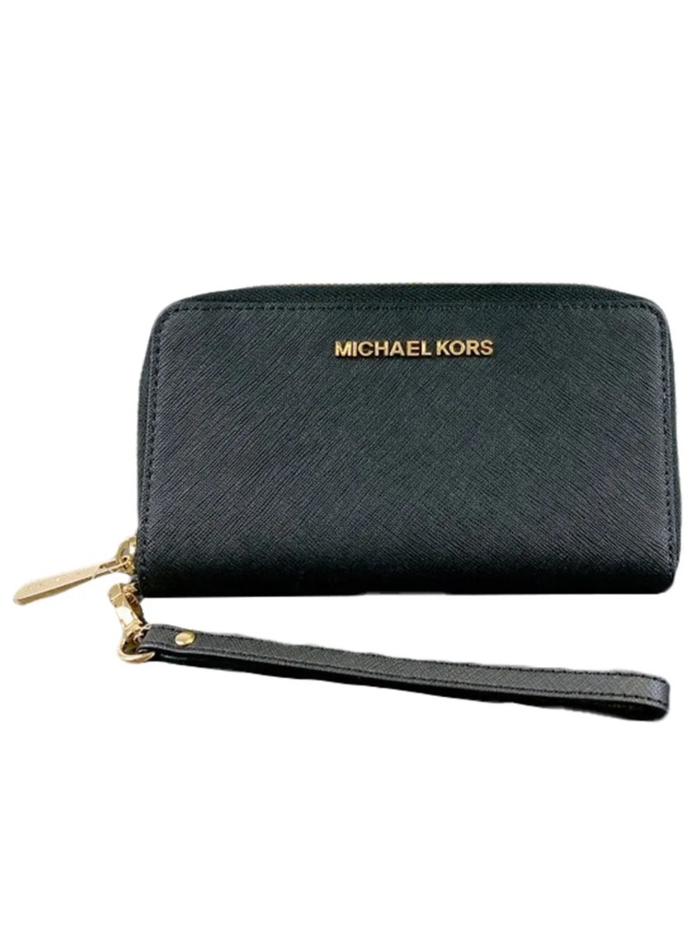 ✨Michael Kors Jet Set Black Saffiano Zip Around Wallet w. Gold Hardware Wristlet
